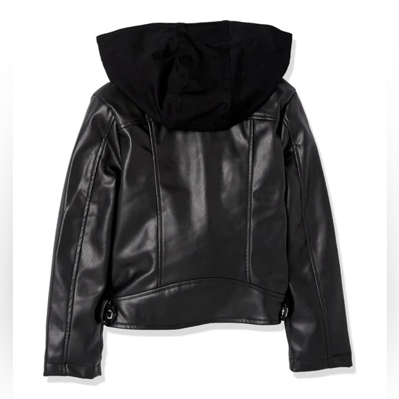 GUESS Girls' Faux Leather and Cotton Hooded Jacket Size 12 - Picture 2 of 5